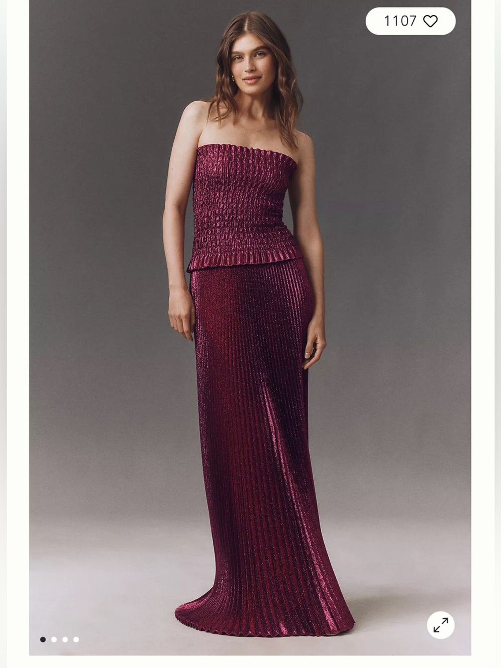 L’IDÉE Maya Strapless Pleated Gown - Sangria Glitter - Hemmed Length